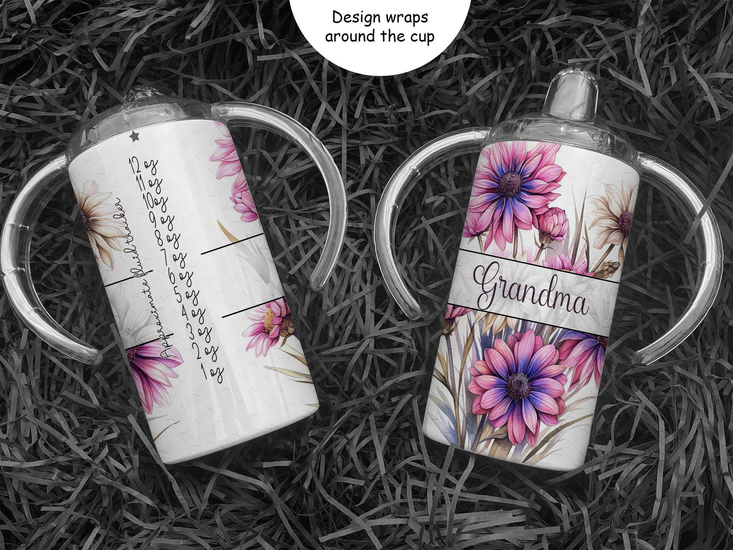 Fashionable high quality Daisy Print wraps around the cup.