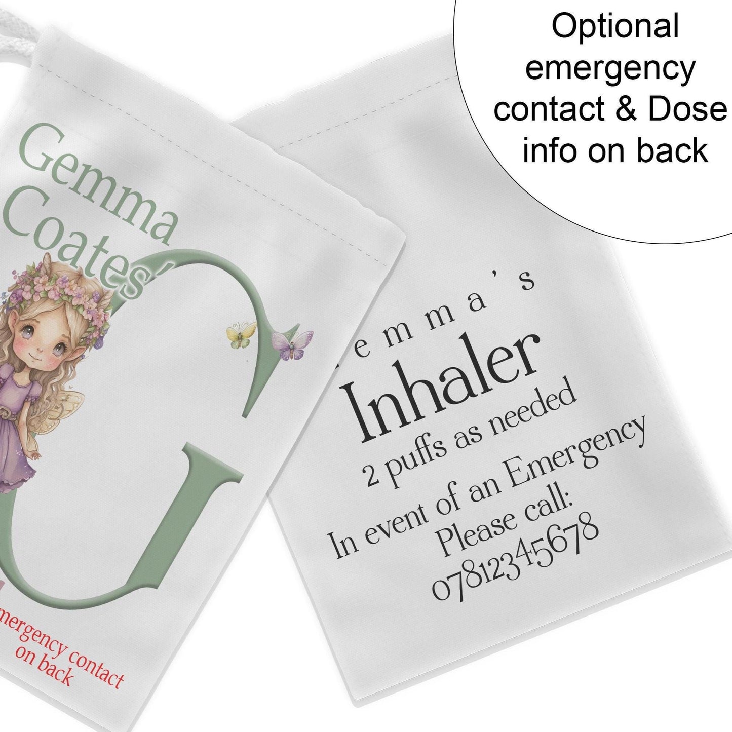 Emergency Contact details and usage instructions can be added to the bag for ease of use when needed