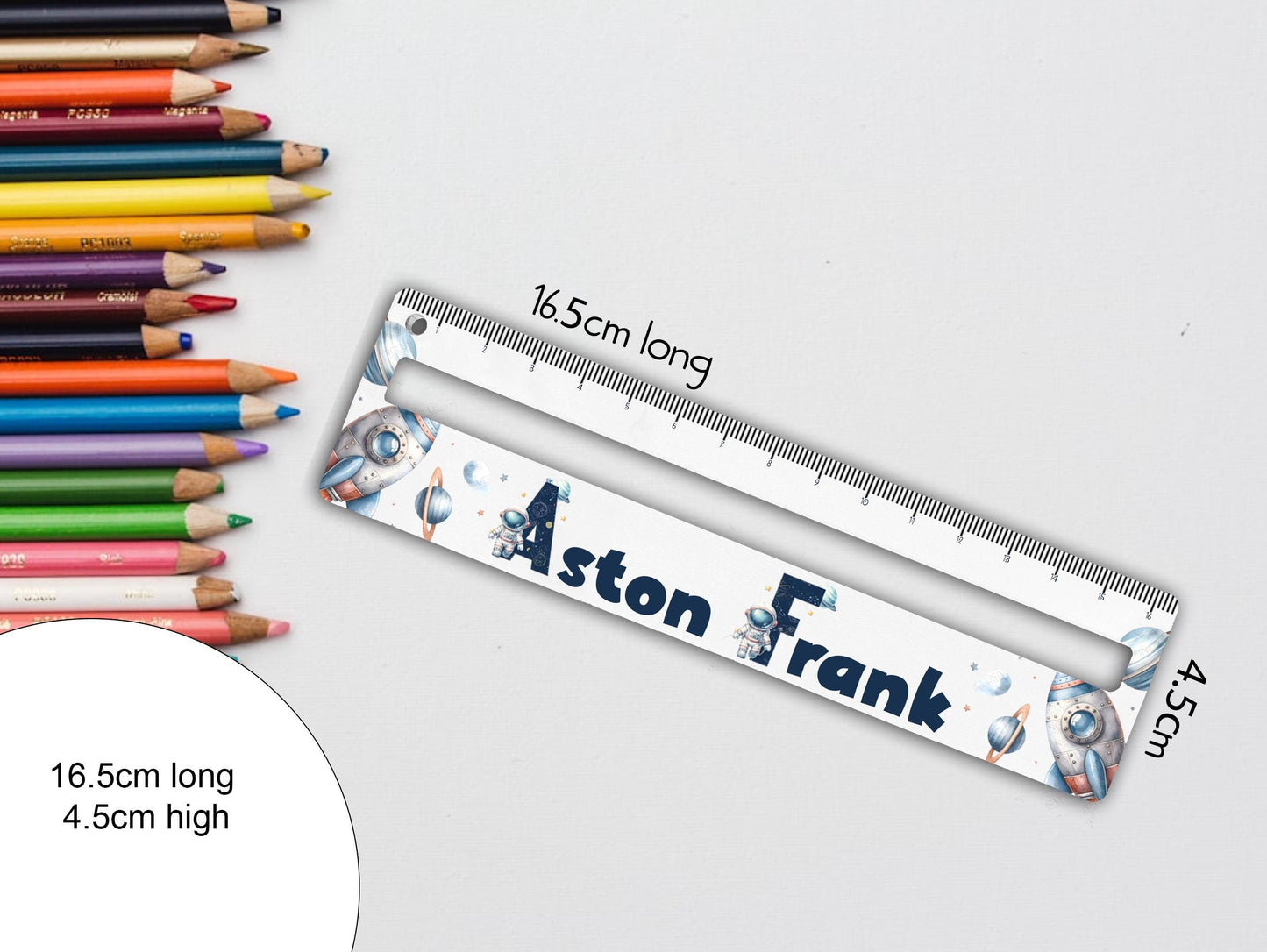 Overall size is 16.5cm long and 4.5cm high