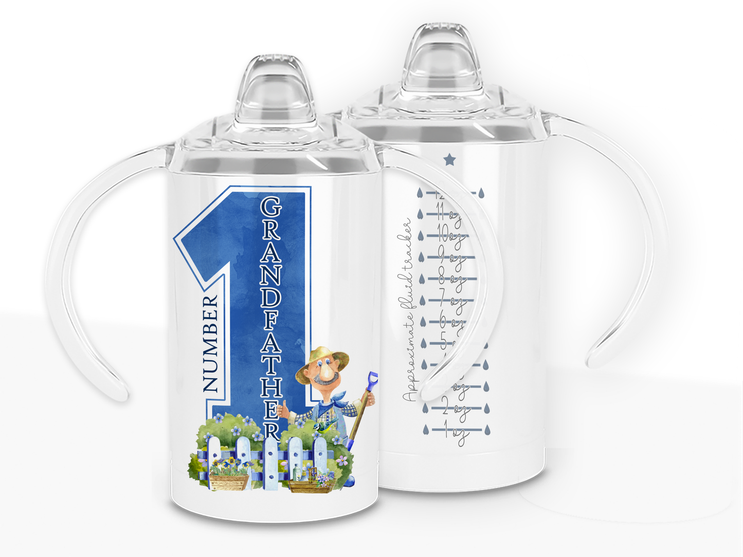 Printed Tumbler with clear plastic Two handled Sippy cup lid. Great for adults with disabilities and kids alike