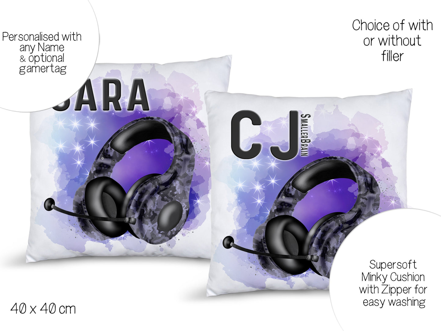 Gamer headset cushion with name