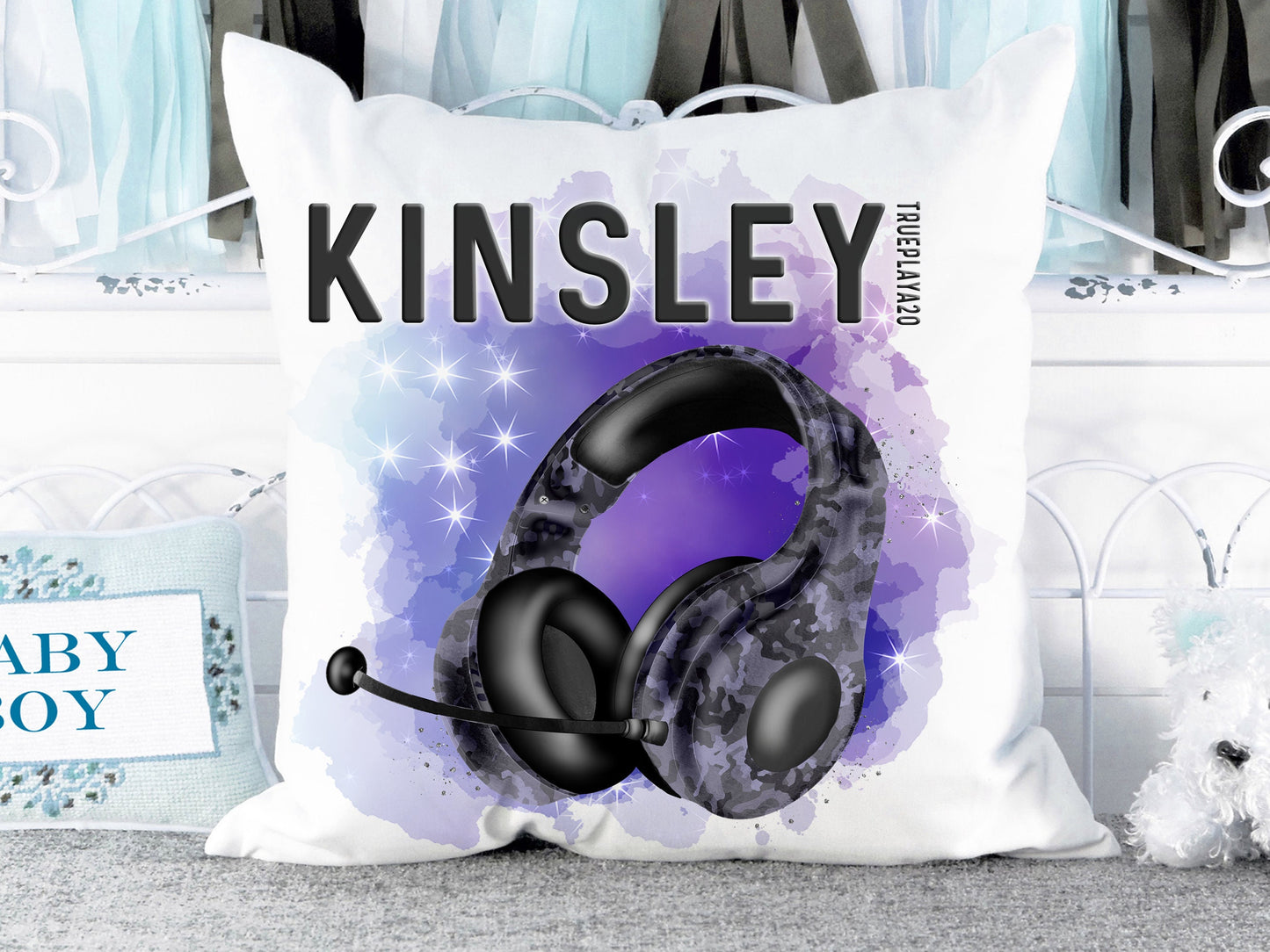 Gamer headset cushion with name
