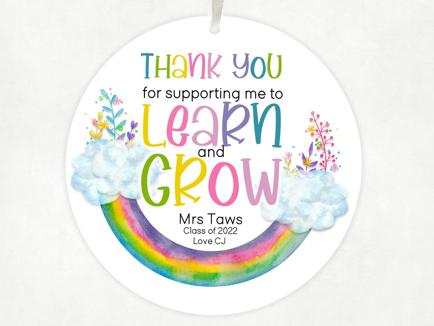 10 cm round Acrylic Thank you gift with Ribbon 

Thank you for supporting me to learn and grow with a floral rainbow. 

Available with or without personal message