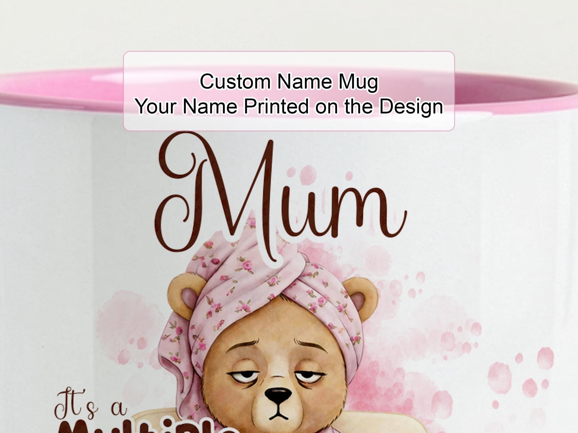 Custom Mug With Name. Your name or title of choice printed on the mug.