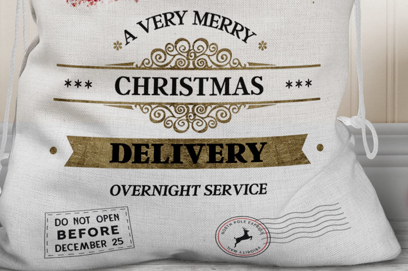 Personalised Christmas Stocking: Large Santa Sack, add any name.
