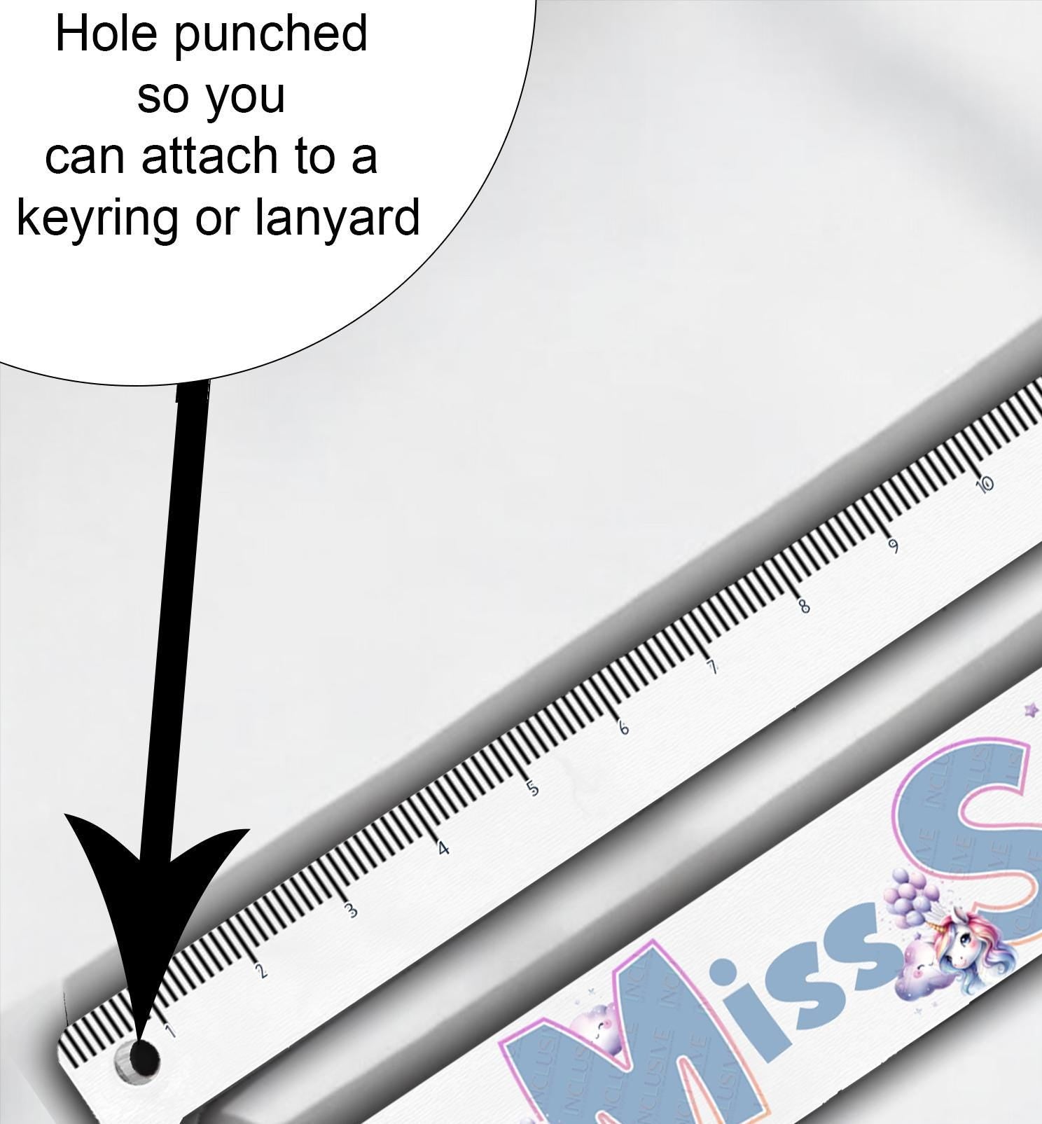 Holed punched so it can be attached to a keyring or lanyard.