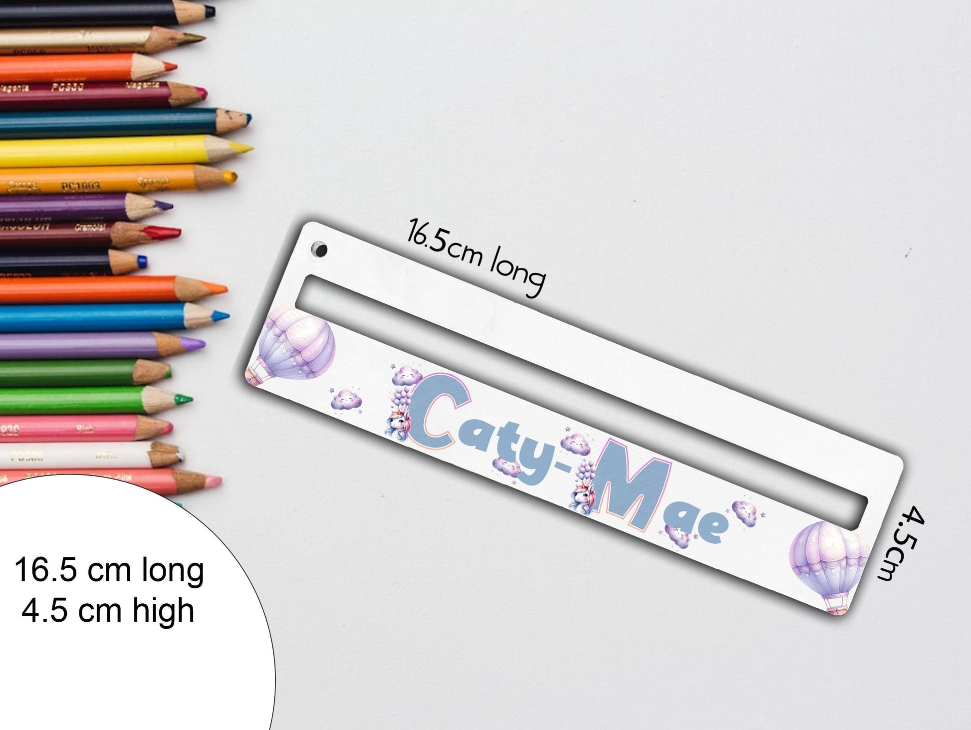 Overall size is 16.5cm long and 4.5cm high