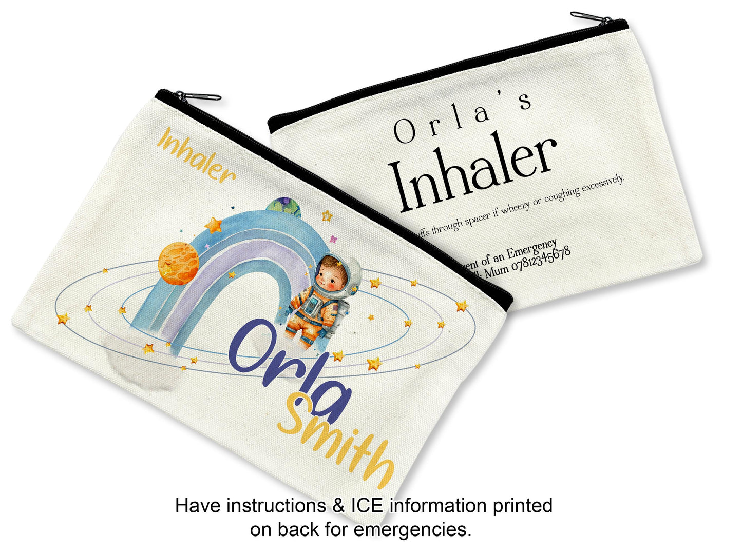Have Instructions and ICE Contact information printed on back for emergencies