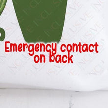 Load image into Gallery viewer, Clearly indicate on the front if there are emergency information details on back. Printed in chunky letters and vibrant Red guaranteed to stand out.
