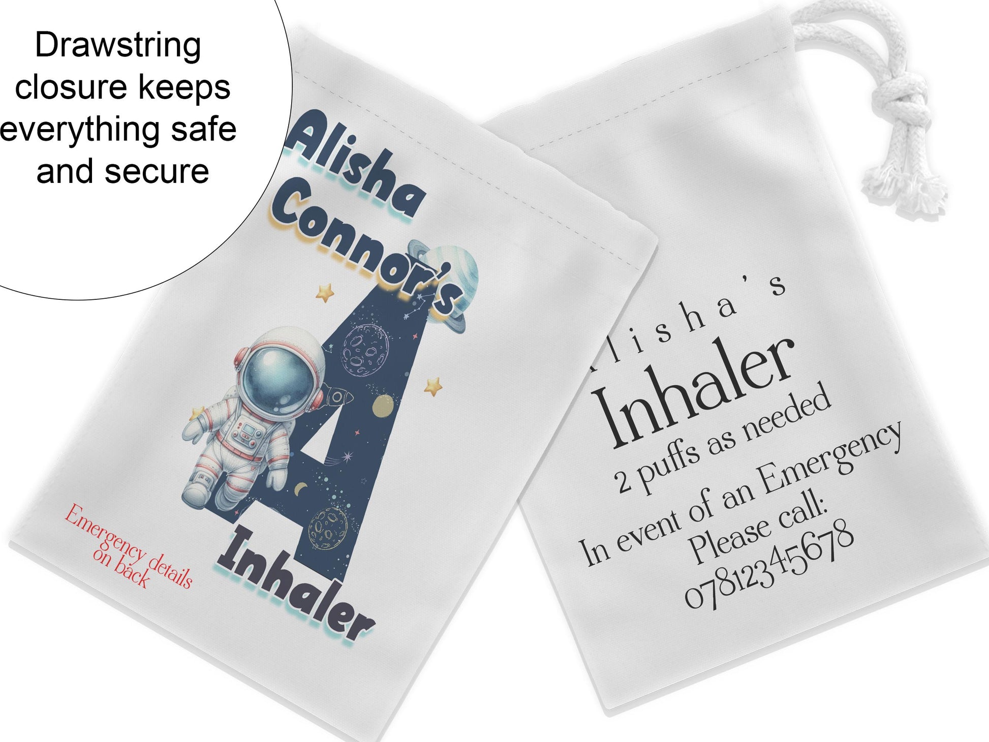 Choose to have emergency contact and dose information on the back.