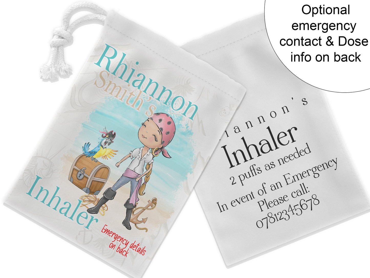 Choose to have emergency contact and dose information on the back.