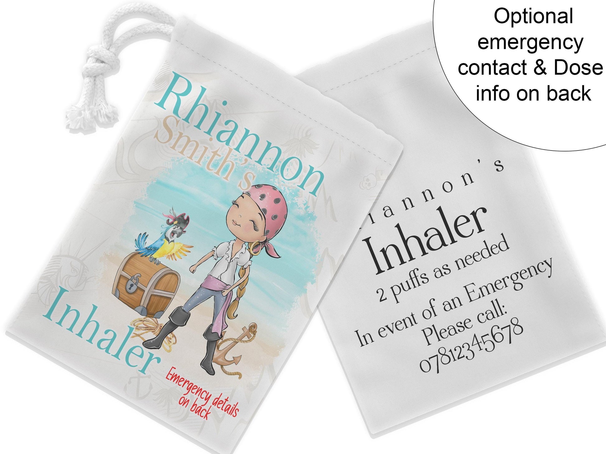 Choose to have emergency contact and dose information on the back.