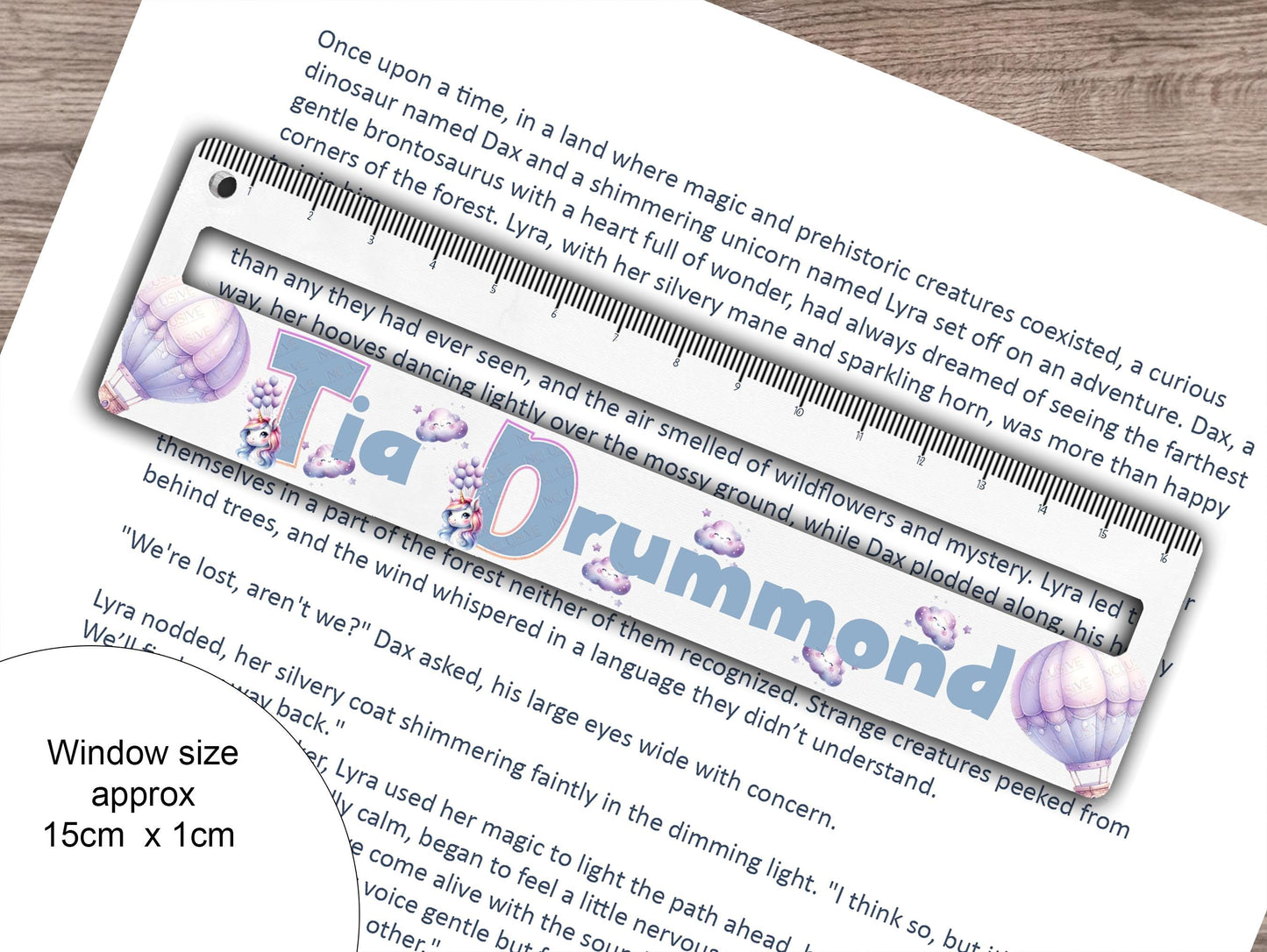 Text highlighter window is approximately 15 long by 1 cm high. allowing for a maxium of two lines of size 12 text to appear in the window. Larger fonts will reduce the text visible.