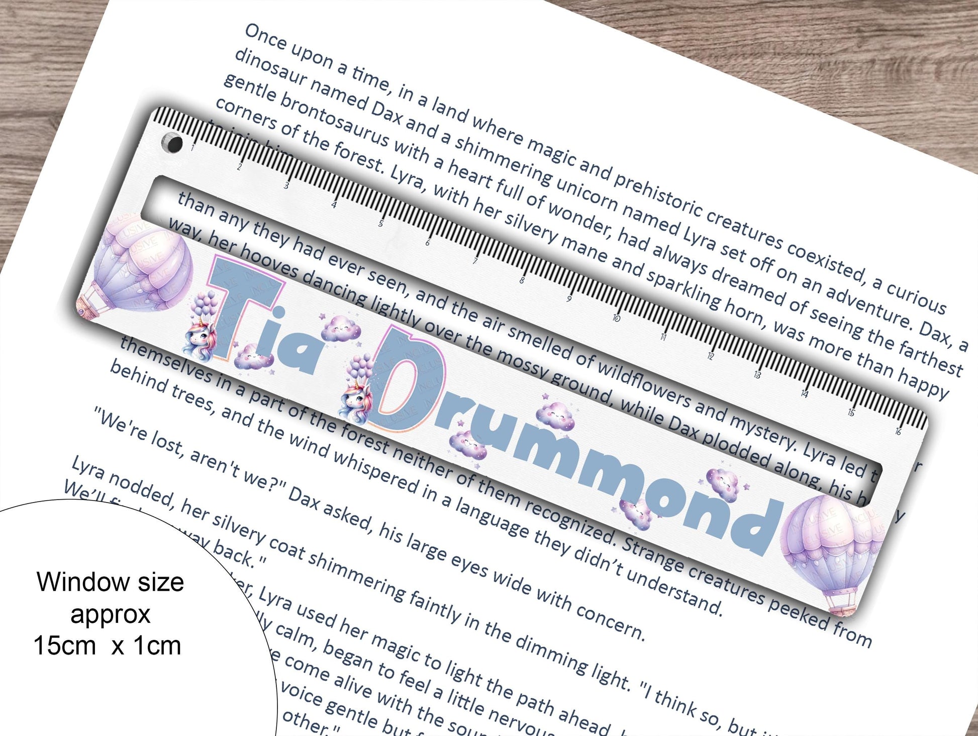 Text highlighter window is approximately 15 long by 1 cm high. allowing for a maxium of two lines of size 12 text to appear in the window. Larger fonts will reduce the text visible.
