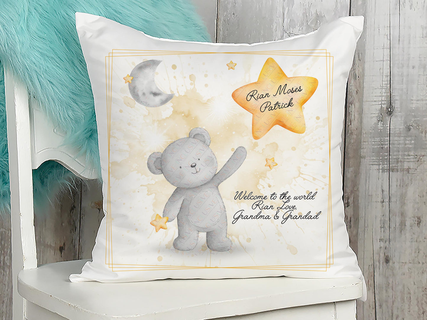 Personalised New baby Cushion – Custom Birth stats pillow with name, Nursery decor