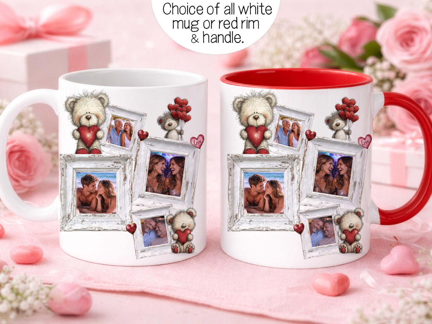 Choice of white with red handle and interior or all white mug