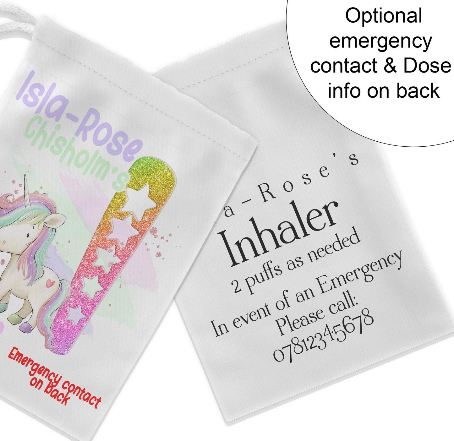 Emergency Contact details and usage instructions can be added to the bag for ease of use when needed