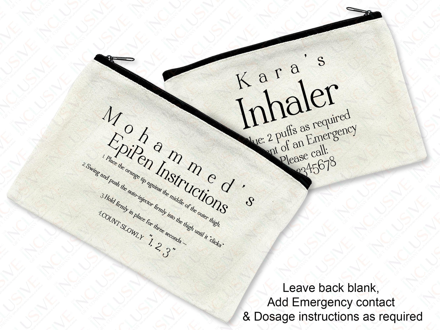 Leave the back blank, or add emergency and dosage instructions as required