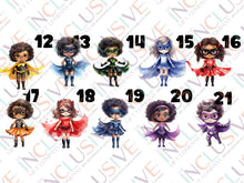 Load image into Gallery viewer, Choice of 10 feminine characters all wearing superhero suits
