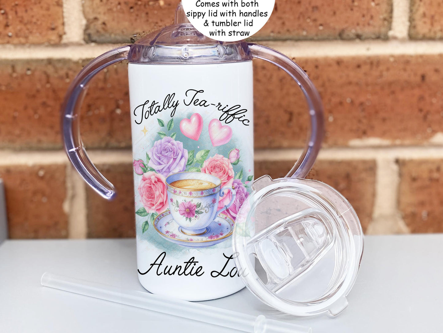 Comes with both sippy lid with handles & tumbler lid with straw.