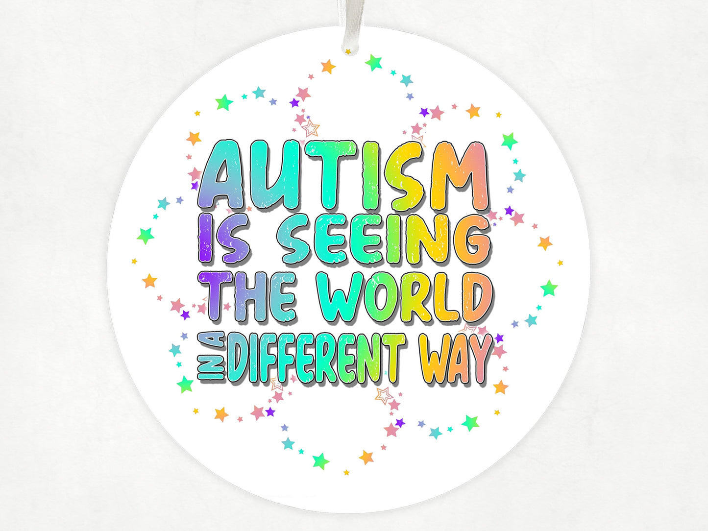 Autism is seeing the world in a different way. 

10cm Hanging acrylic thank you gift. 
Ideal for teachers, sen support, senco, one to one and respite workers.