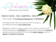 Load image into Gallery viewer, Processing is the time it takes me to make your order my processing time is between 1 and 5 business days. 

Shipping time is the time we expect it to take your item to get from my door to yours please note that upgrades apply to shipping time only
