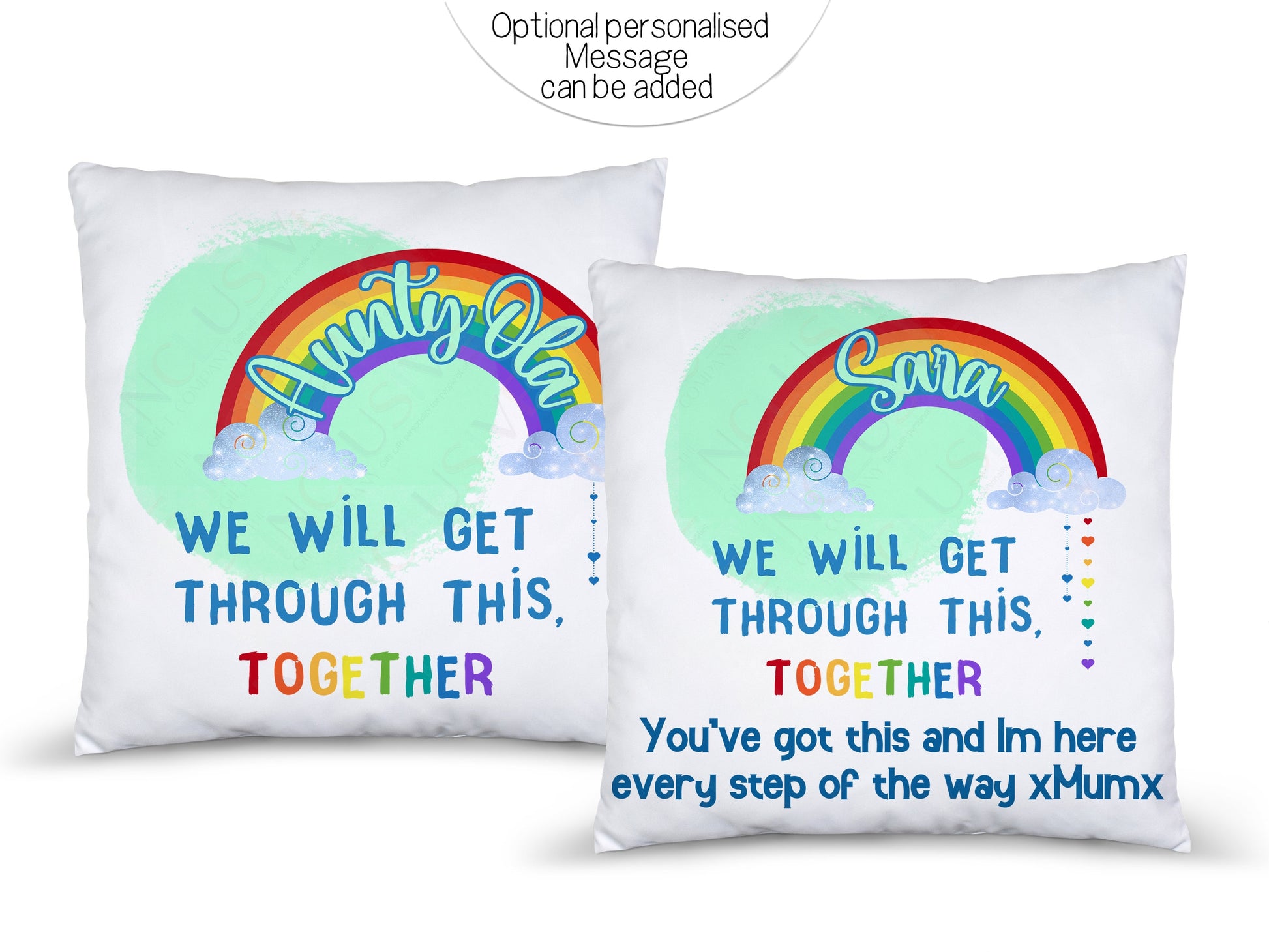 Optional personalised message can be added to lower half of the pillow