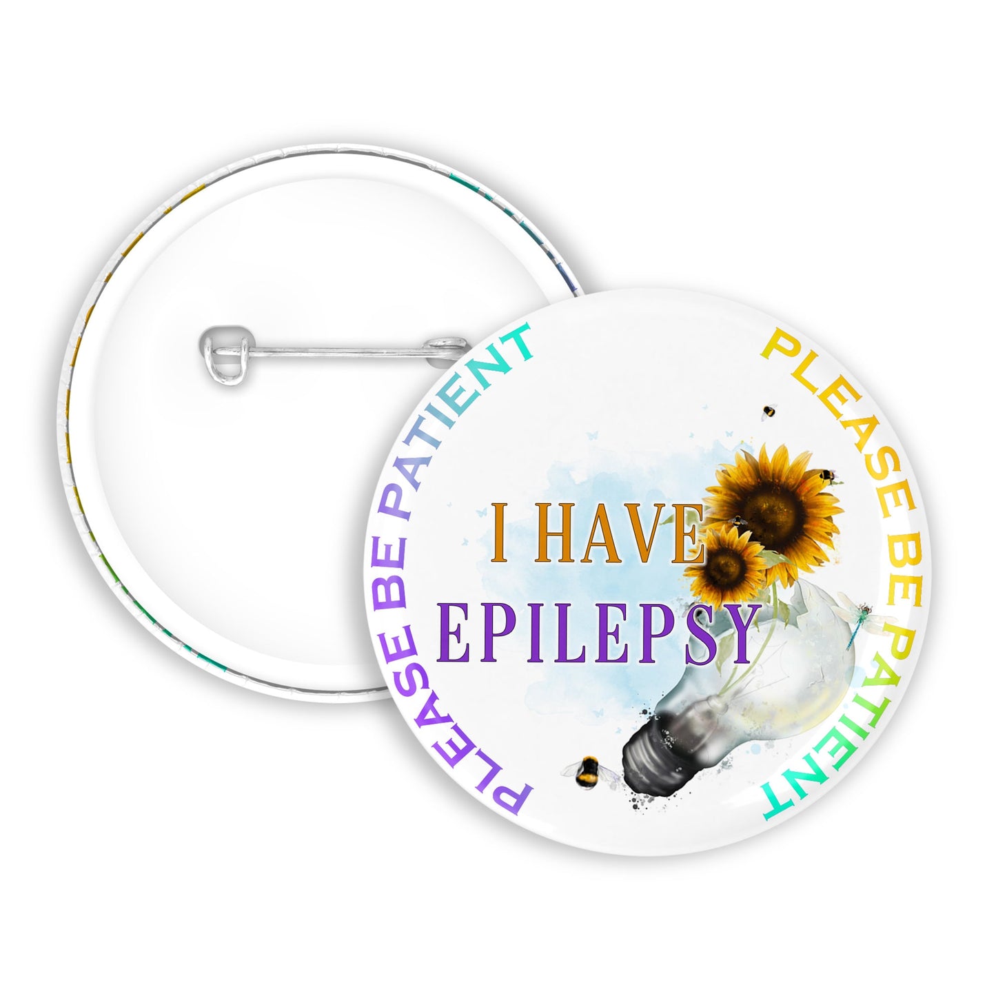 Epilepsy Awareness Pin Badge: Sunflower Design, Hidden Disability