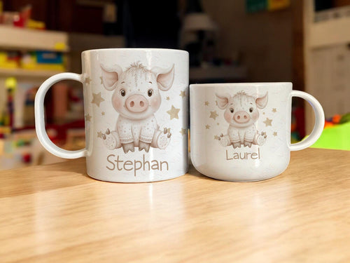 Designed with little hands in mind, this white shatterproof polymer cup is printed with a boho watercolour inspired pig design. Both Durable and safe for everyday use by even the most clumsy toddler, whether they’re sipping their favorite drink or using it as a fun, decorative piece and personalised with their name, it’s sure to bring joy to your little farmyard fan. Choice of two sizes makes it a great gift whatever their age and ability.