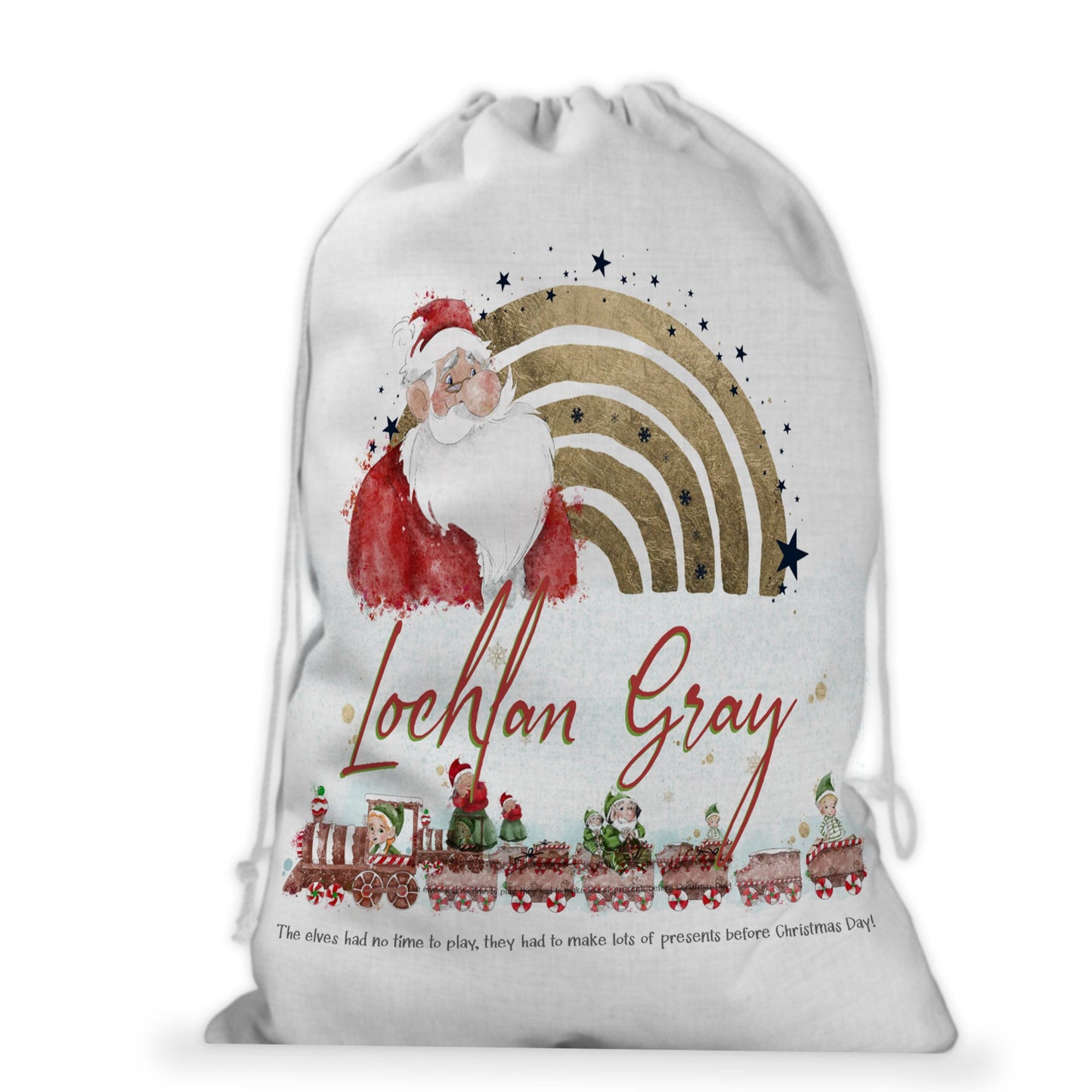 Personalised Santa Sack: Small drawstring Gift bag , Christmas eve box / Stocking filler