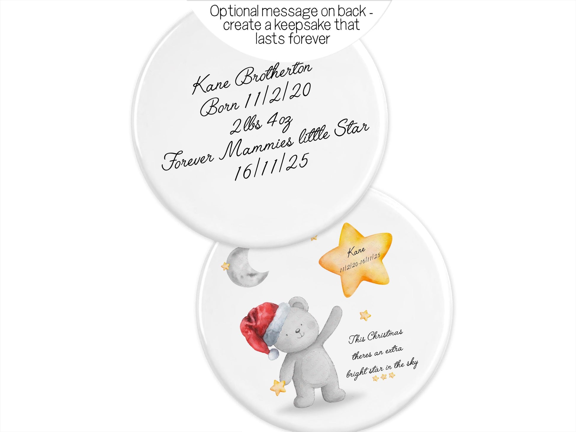 Add an optional message on the back, that creates a memorial keepsake that will last forever