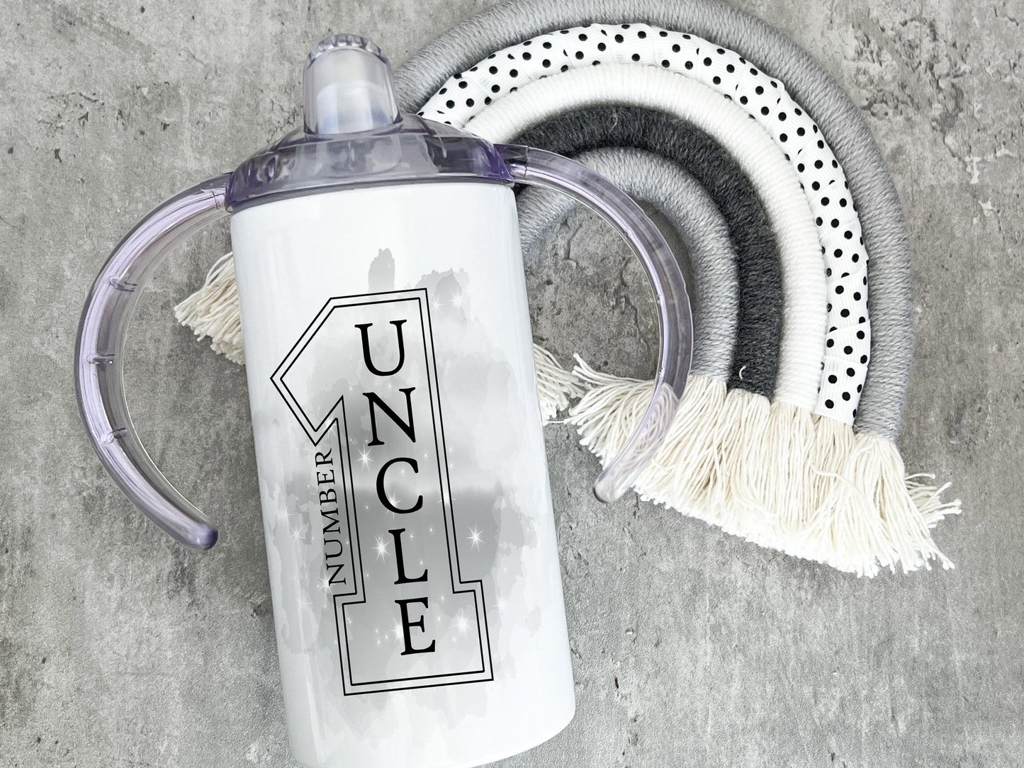 Printed Tumbler with clear plastic Two handled Sippy cup lid. Great for adults with disabilities and kids alike