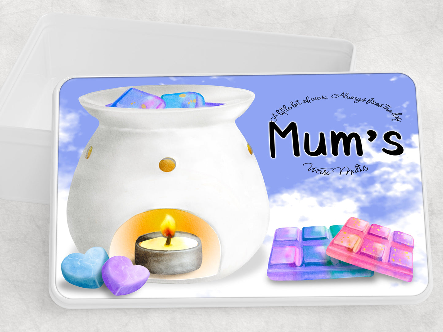 This one reads Mum's wax melts perfect for mothers day or her birthday