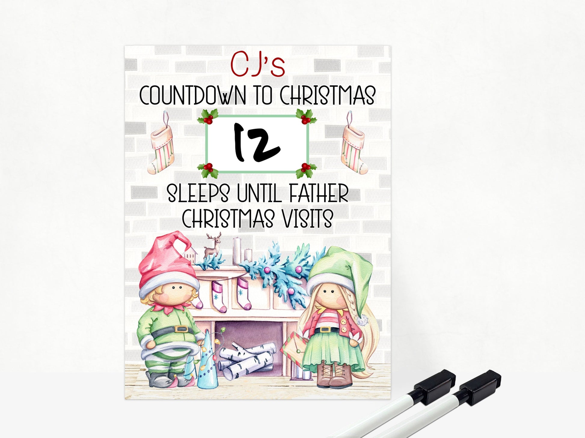 Aluminum dry wipe advent countdown with Dry wipe marker. 

Choice of Santa or father Christmas wording 
Personalised with any name.