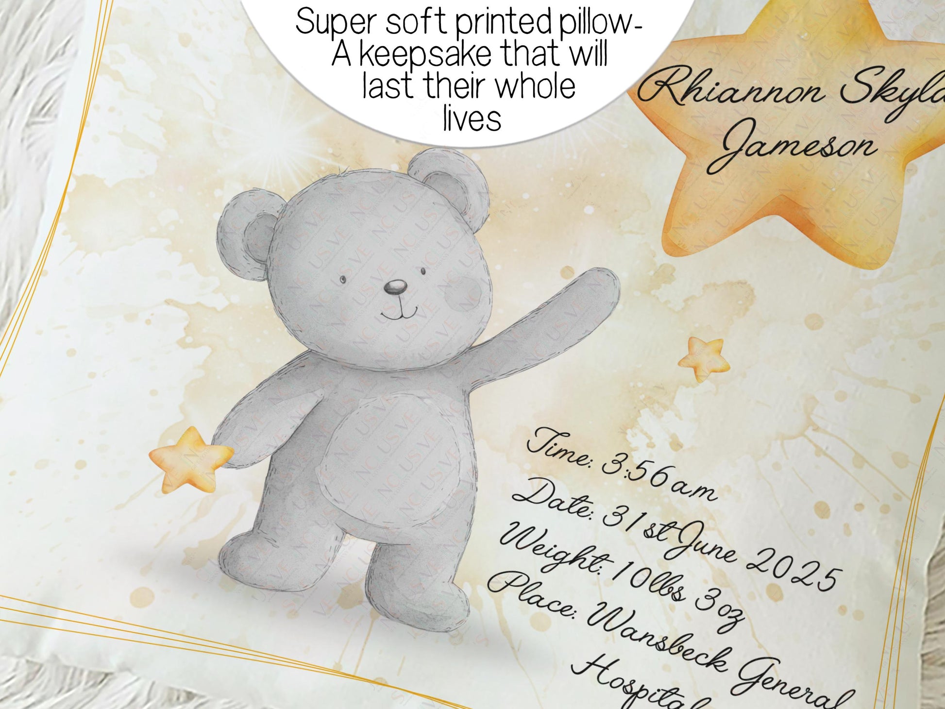 Super soft printed pillow.
A keepsake that will last their whole lives.