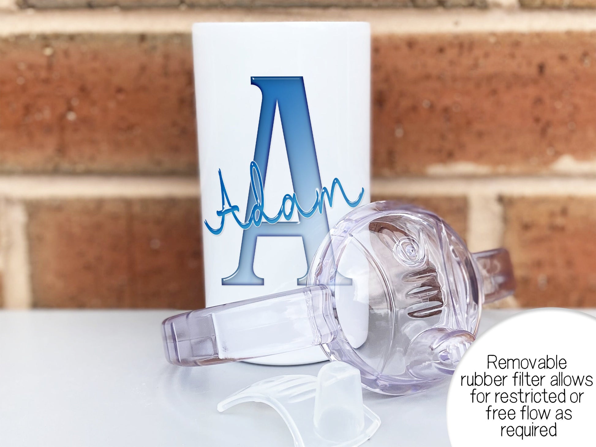 A removable silicone filter fits inside the spout to allow for restricted flow (Drip feed or suck) or can be removed to allow free flow as required No suck required.