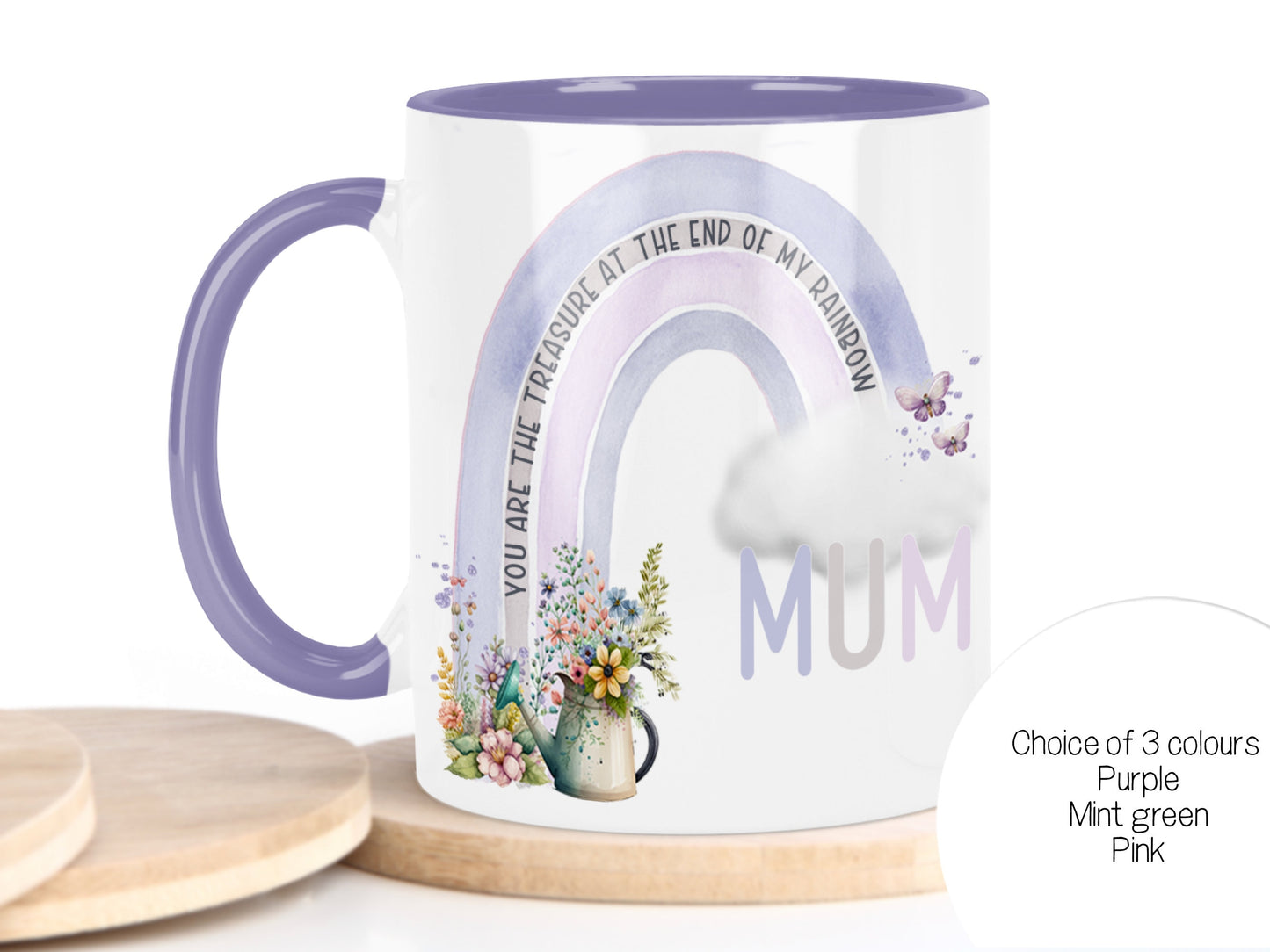 Choice of 3 handle rim and Inner colours.

Purple Mint green or Pink