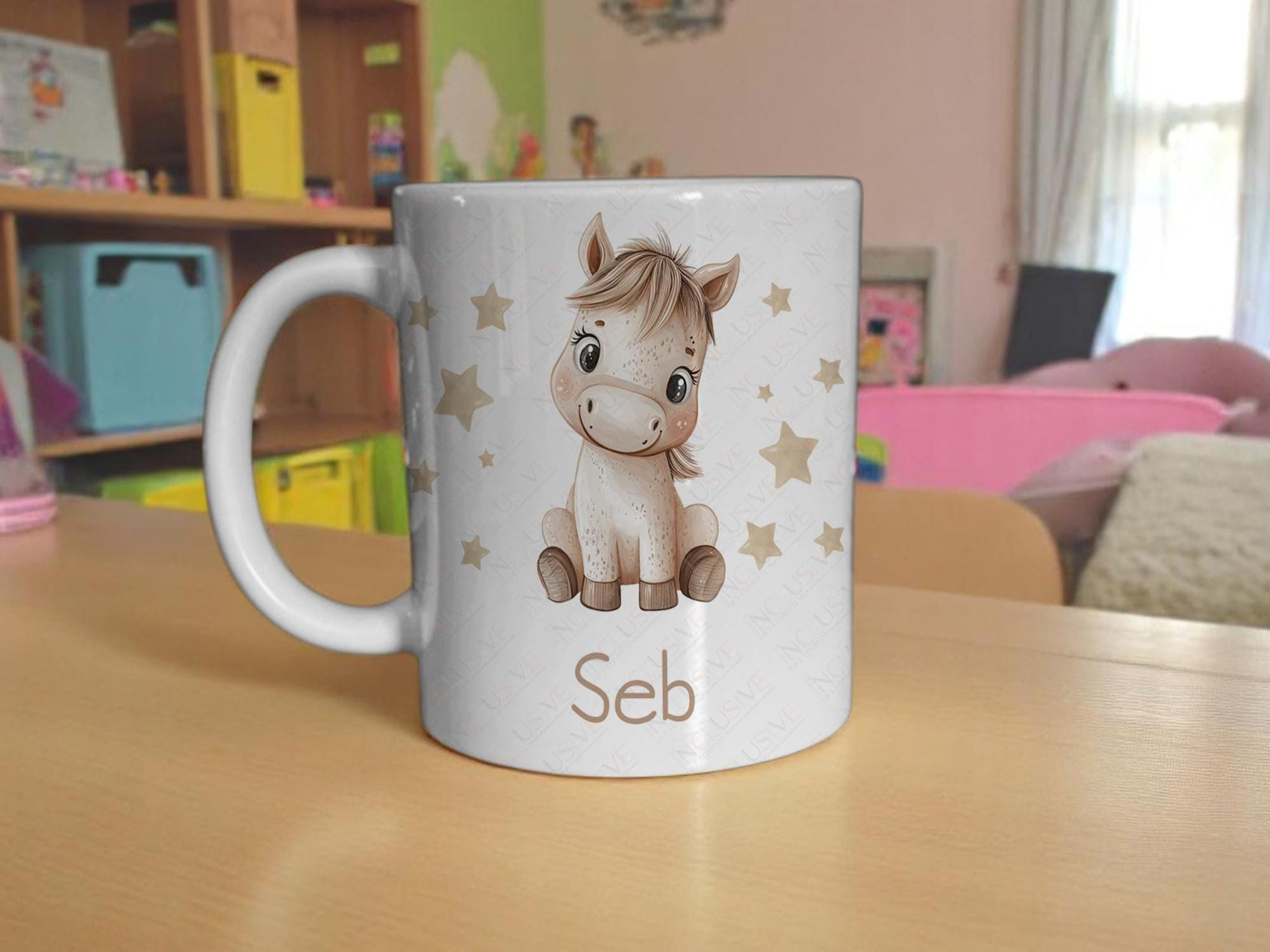11 oz ceramic is the size of a standard coffee mug making it perfect for older horse lovers.