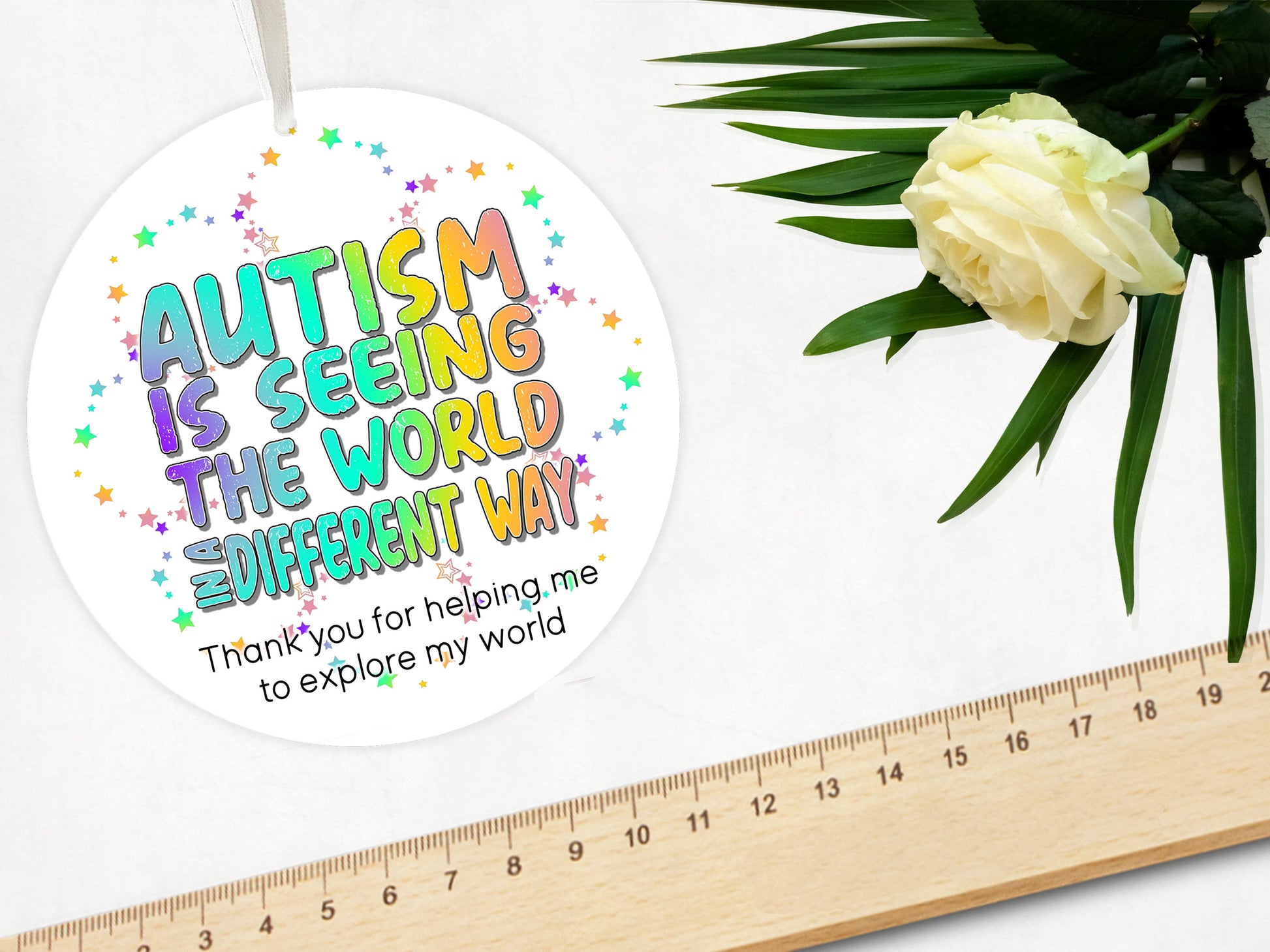Autism is seeing the world in a different way. 

10cm Hanging acrylic thank you gift. 
Ideal for teachers, sen support, senco, one to one and respite workers.