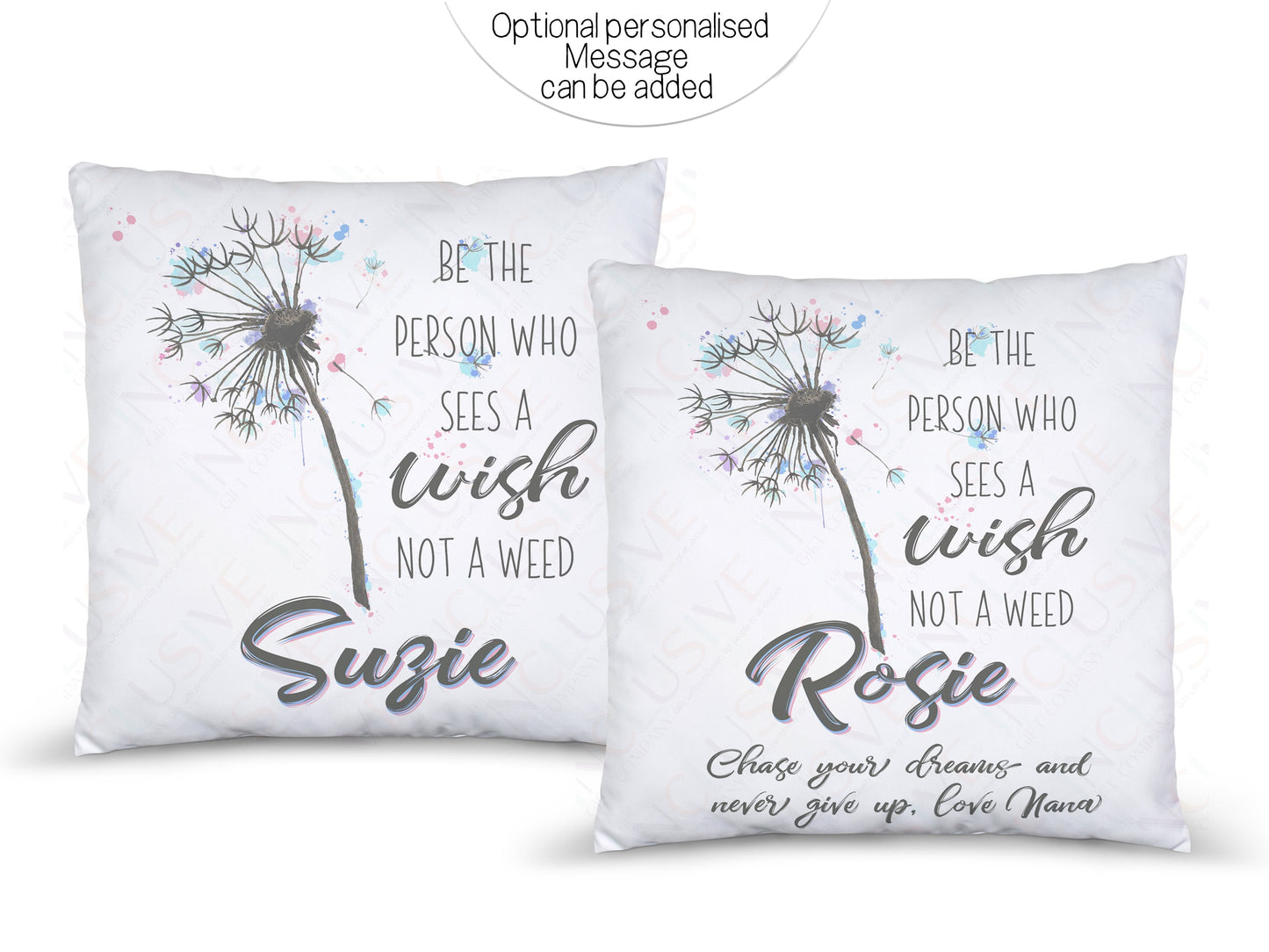 Optional personalised message can be added to lower half of the pillow