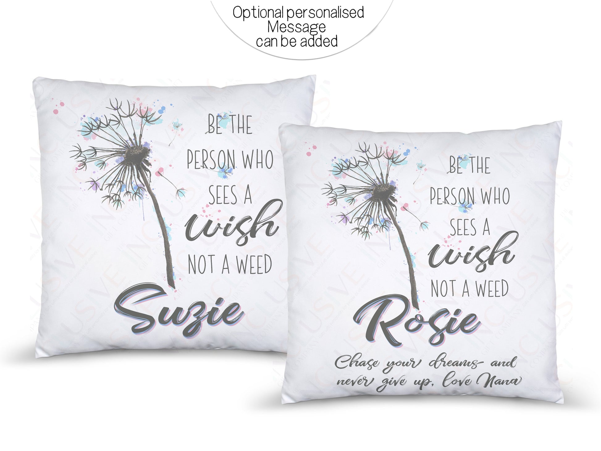 Optional personalised message can be added to lower half of the pillow