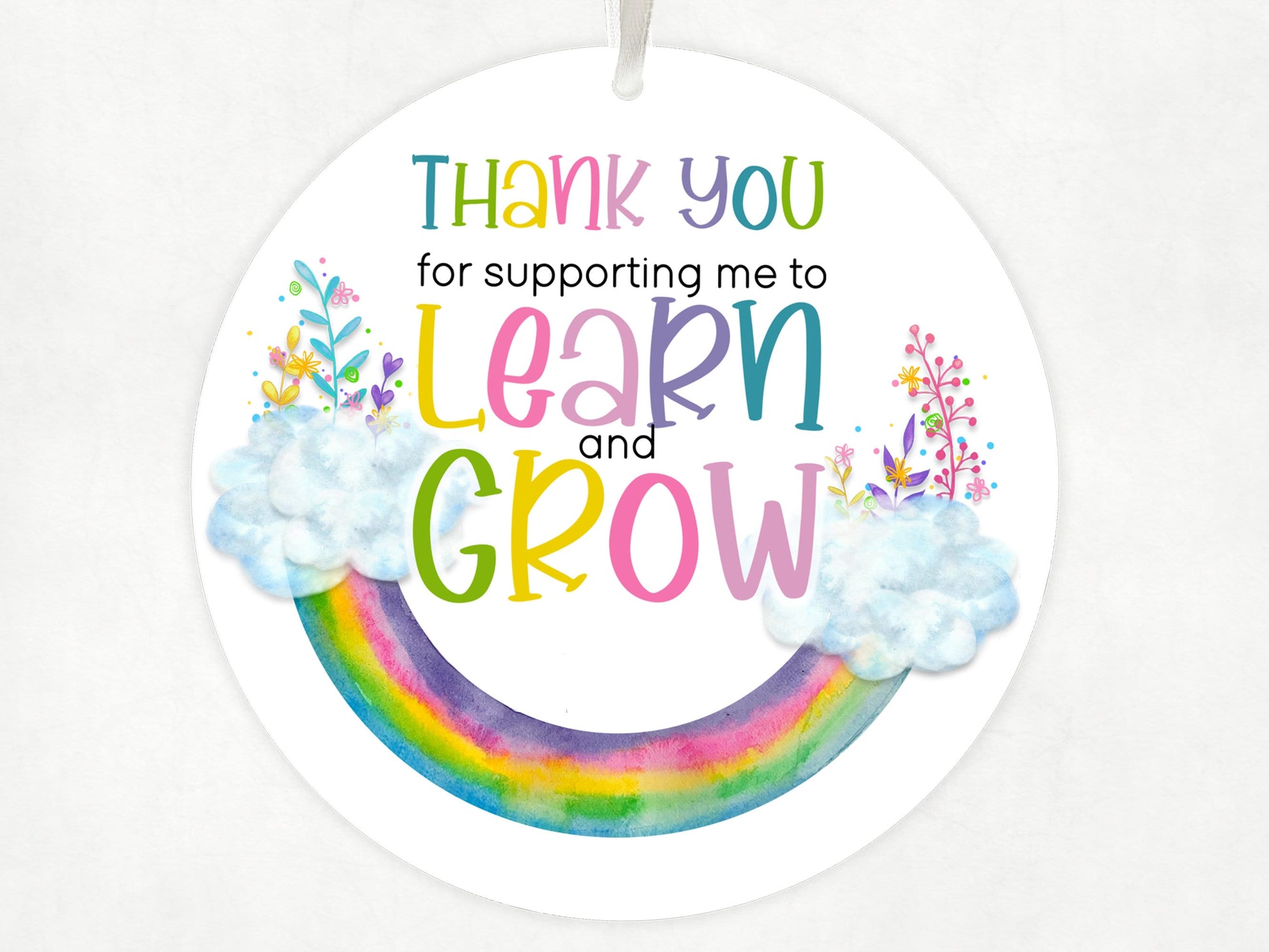 10 cm round Acrylic Thank you gift with Ribbon 

Thank you for supporting me to learn and grow with a floral rainbow. 

Available with or without personal message