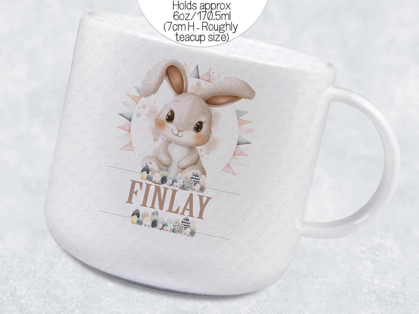 The mug holds approximately 6 fluid ounces or 170.5mls of liquid and is roughly the size of a small china teacup.
