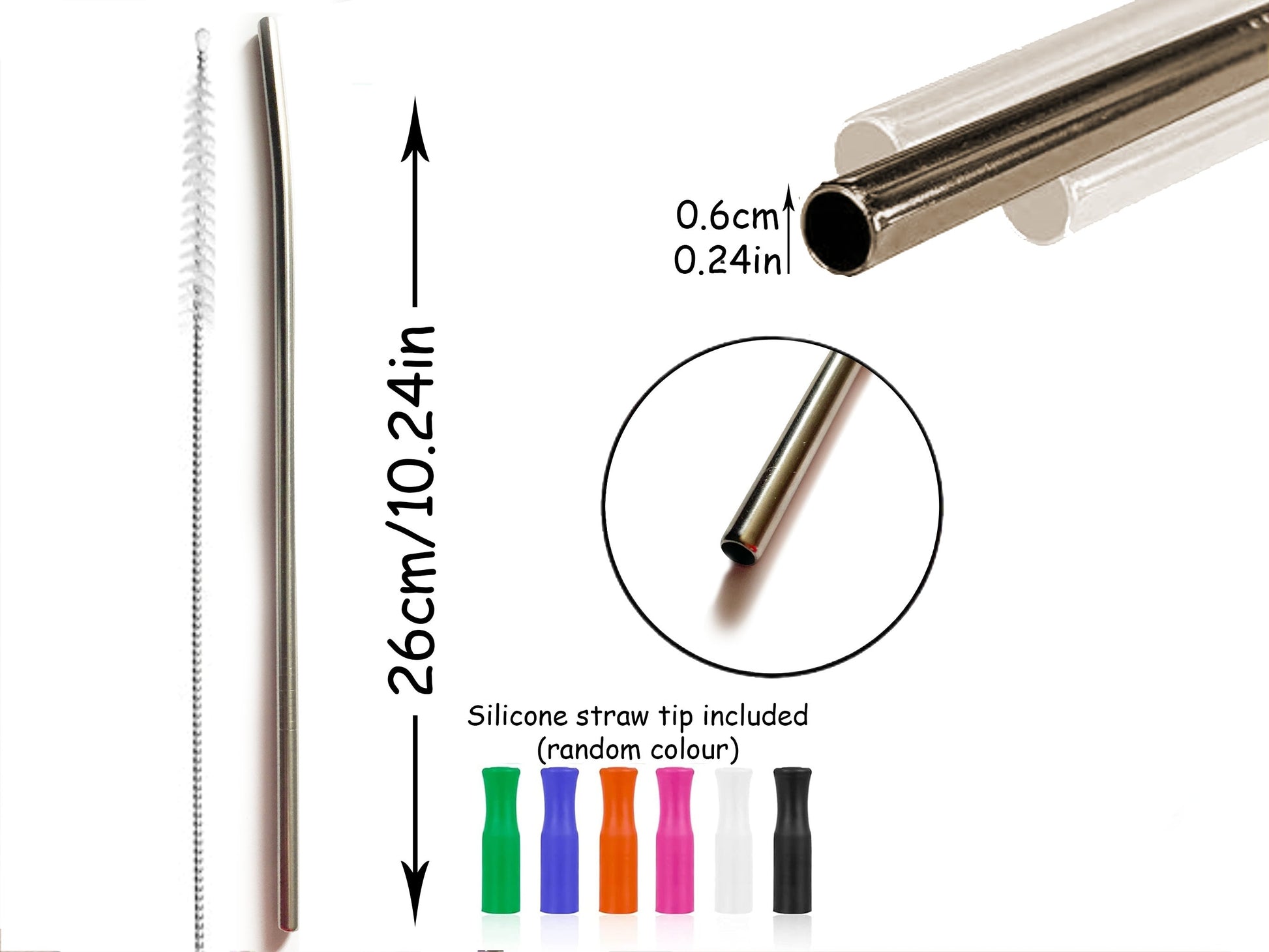 Also included with your tumbler is a metal straw, easy to use cleaning tool and silicone straw tip to protect your lips, teeth and the end of the straw. Both straw and silicone tip colour are random.