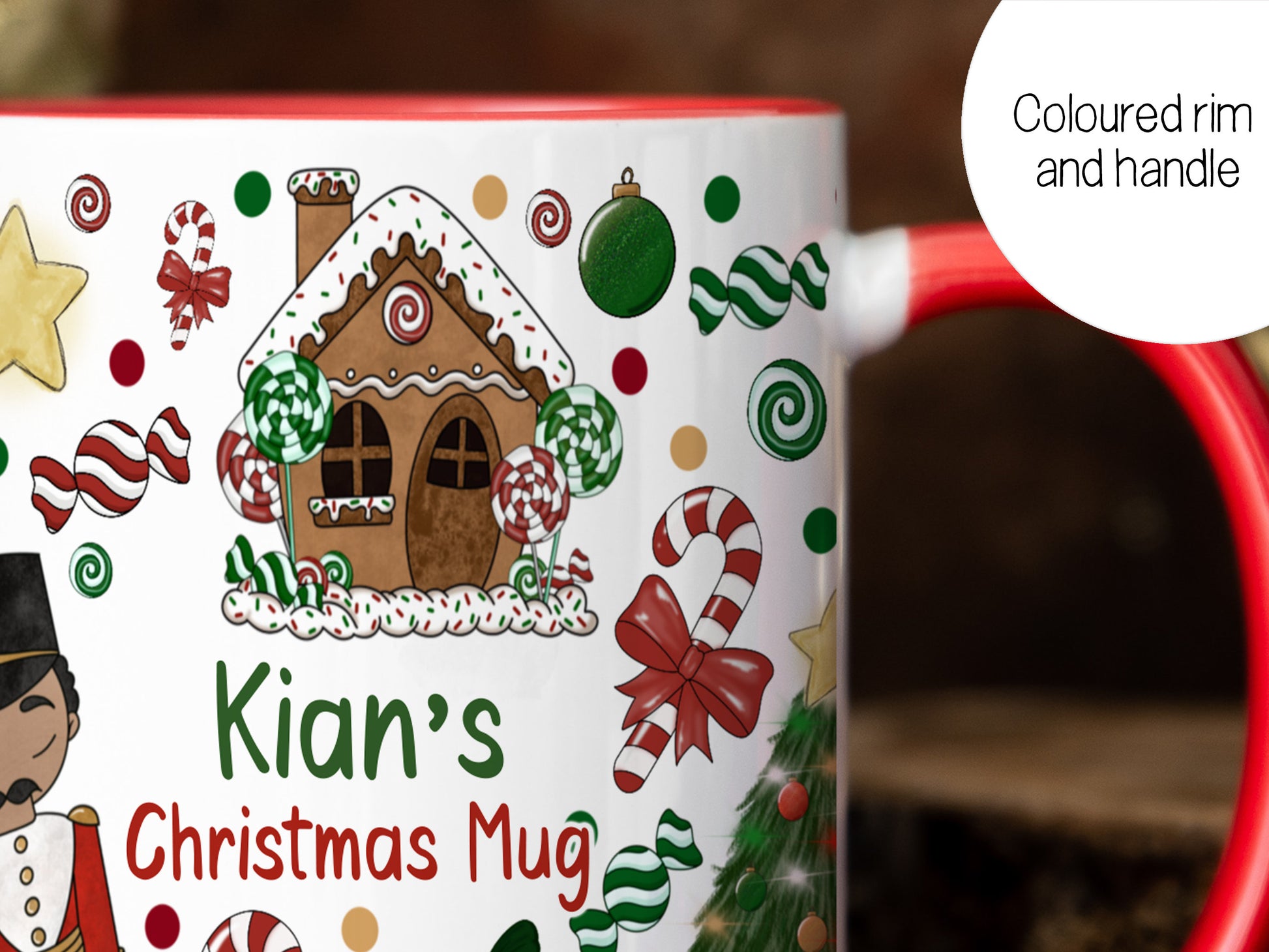 White mug with Coloured rim & handle