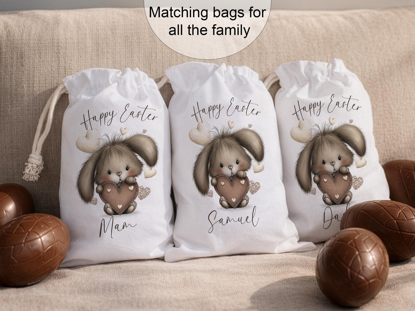 Personalised Easter Bunny Bag: Custom Drawstring sack with name, Babies My first keepsake