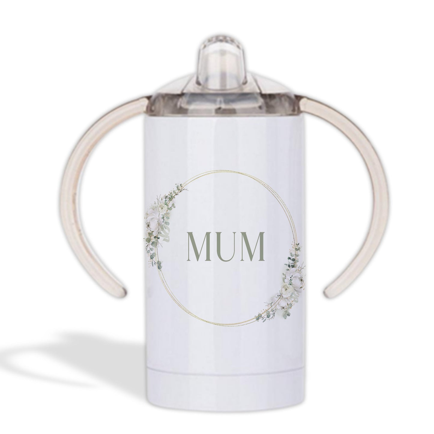 Adult Sippy Cup: Stainless steel Floral Wreath Tumbler, Adaptive Mug for disabled, Dementia & Elderly