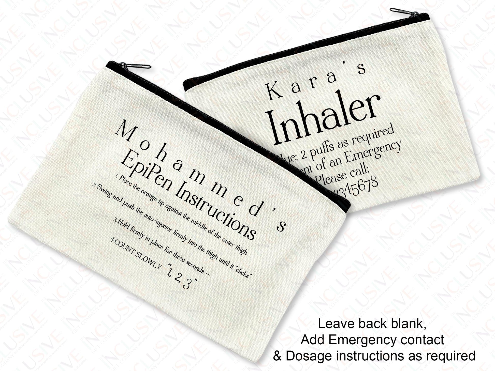 Leave the back blank, or add emergency and dosage instructions as required
