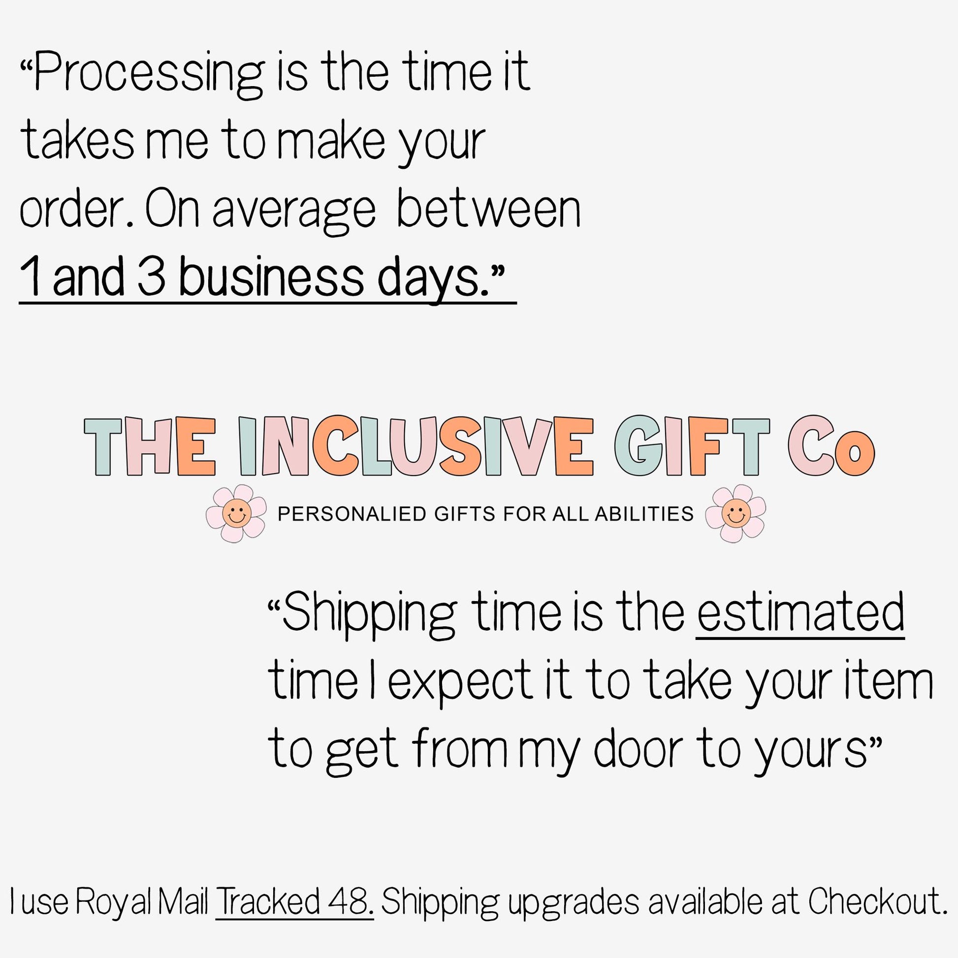 Processing is the time it takes me to make your order. On average between 1-3 business days. Shipping time is the estimated time I expect it to take your item to get from my door to yours! 

I use Royal Mail Tracked 48. Faster shipping upgrades are available at Checkout.