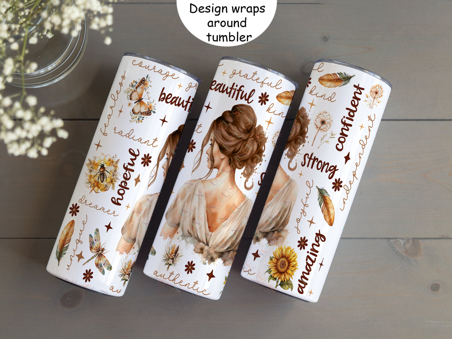 The design wraps beautifully around the tumbler